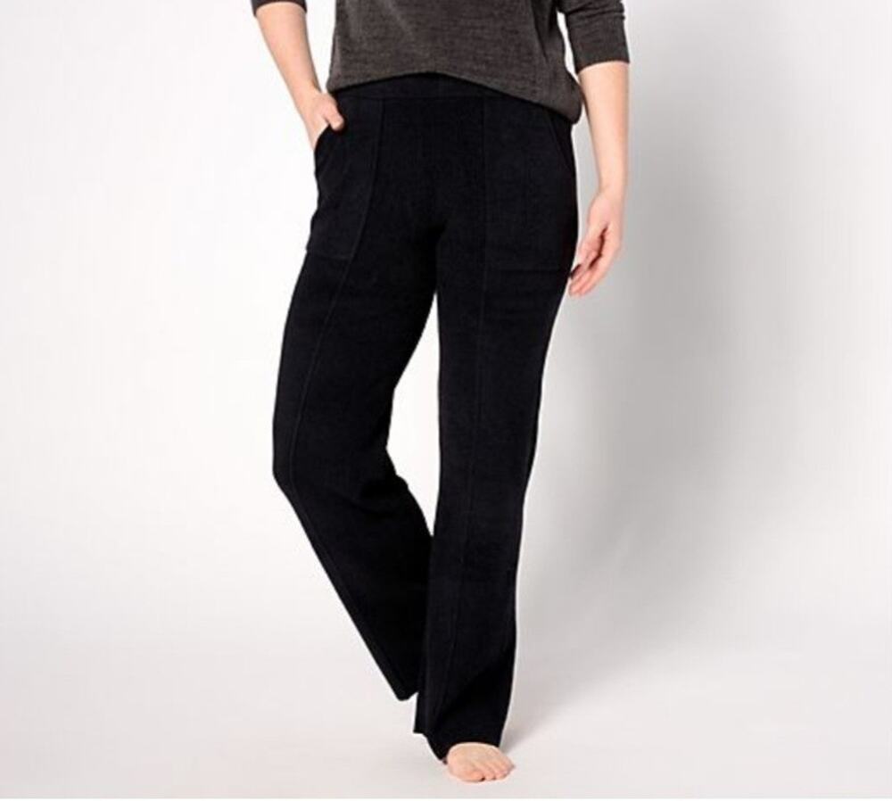 Barefoot Dreams Ribbed Pintuck CozyChic Ultra Lite Pants XS Black A635709 NWOT